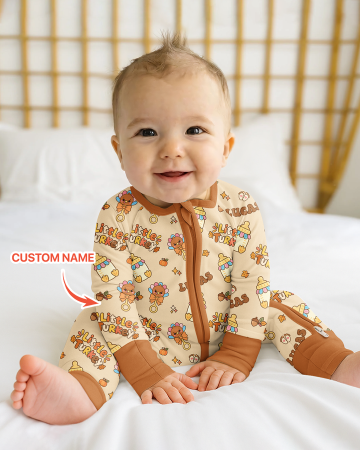 Little Turkey On The Way Family Matching Bamboo Convertible Zippy