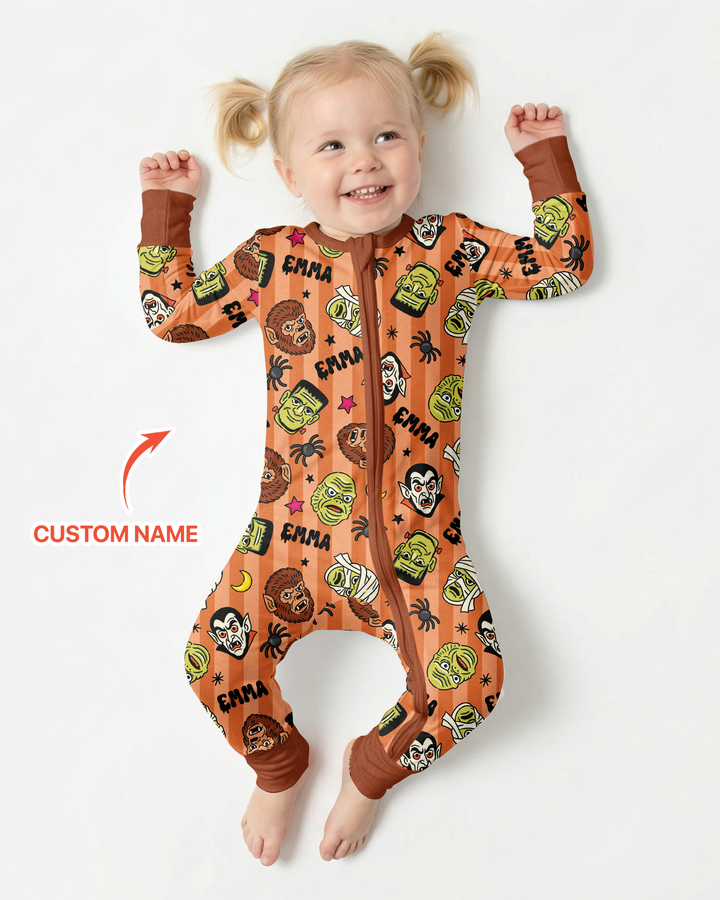 Custom Name Spooky Monsters Bamboo Convertible Zippy