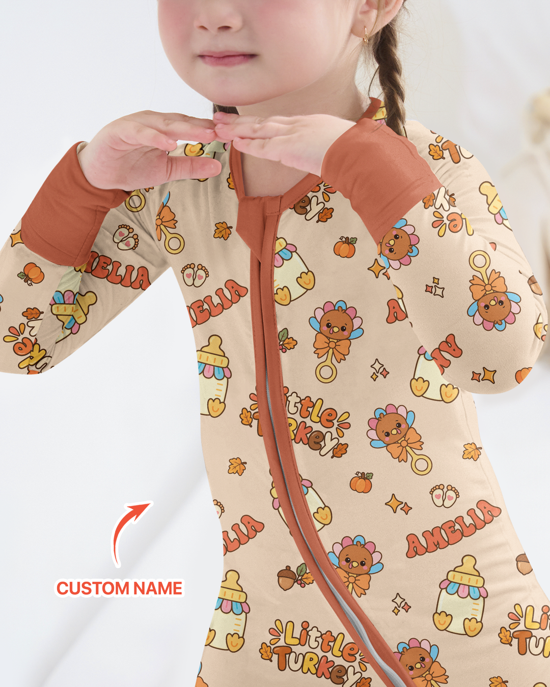 Little Turkey On The Way Family Matching Bamboo Convertible Zippy