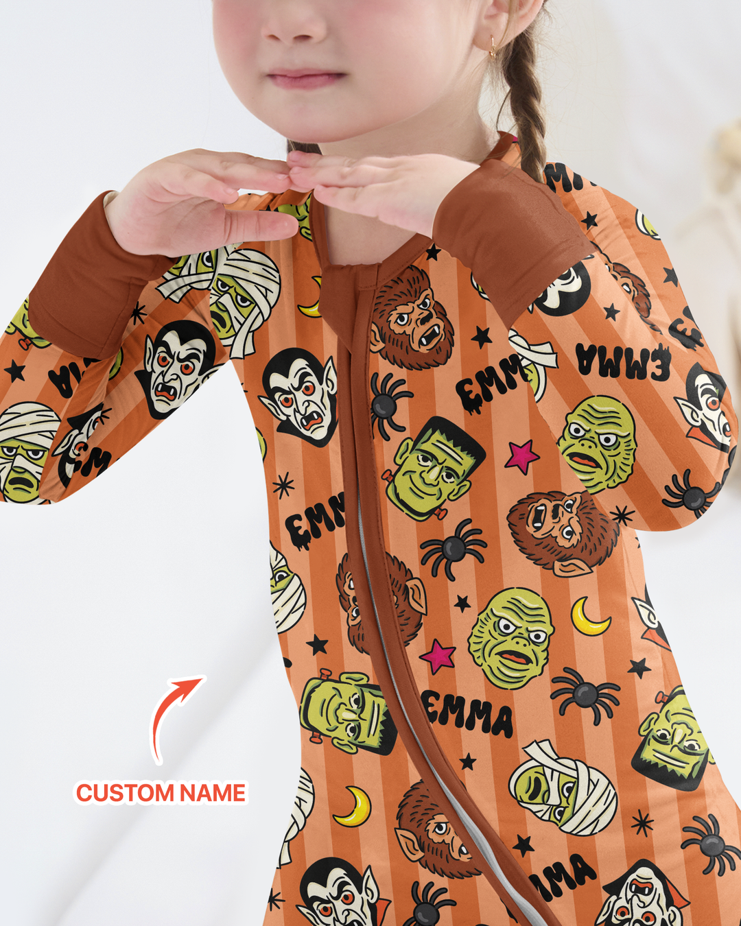 Custom Name Spooky Monsters Bamboo Convertible Zippy