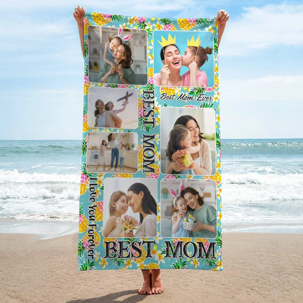 Blumenmuster Persönliches Foto Beste Mama Bambus Strandtuch