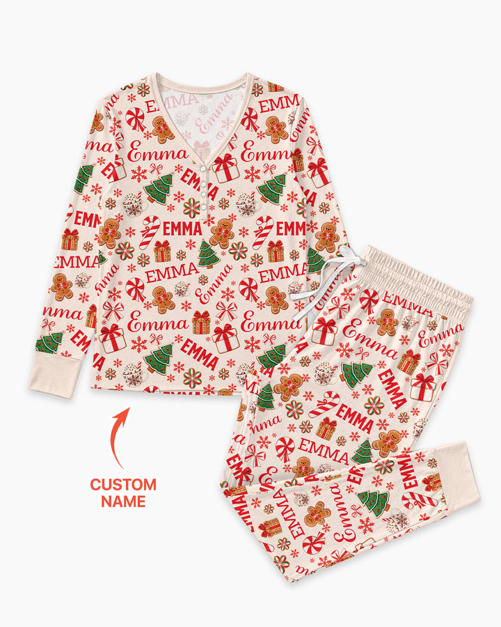 Merry Christmas Custom Name Bamboo Women Pajama Set