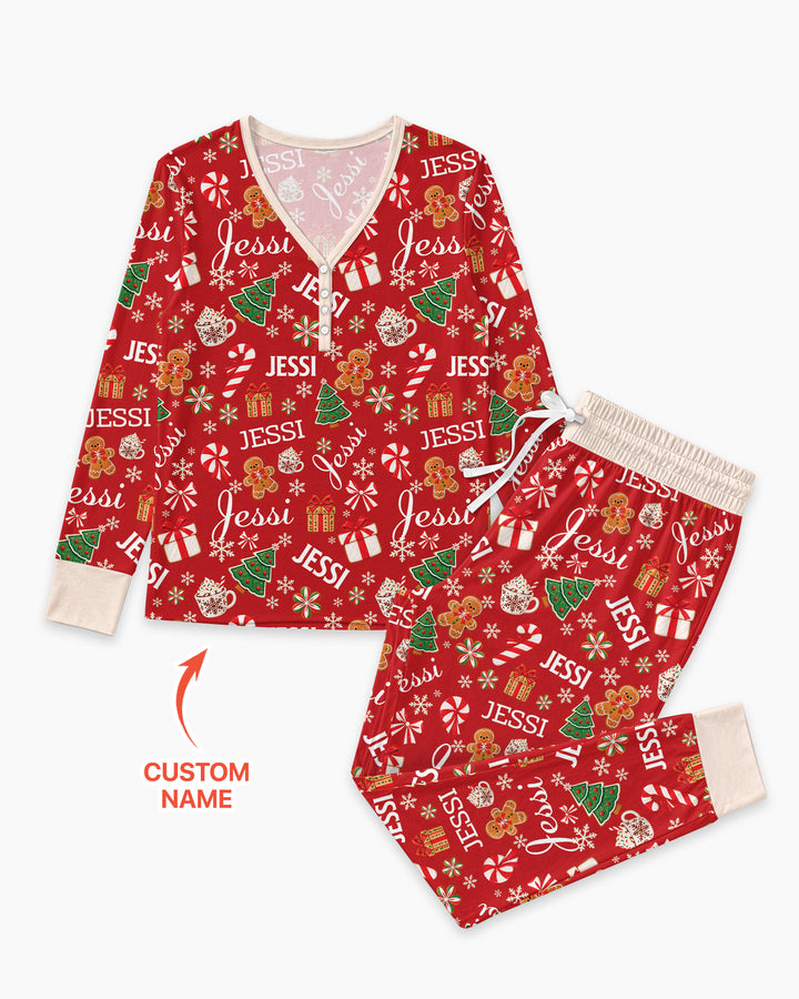 Merry Christmas Custom Name Bamboo Women Pajama Set