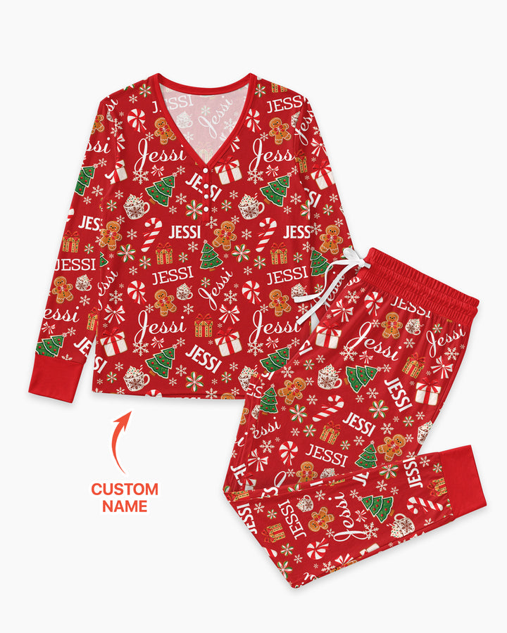 Merry Christmas Custom Name Bamboo Women Pajama Set