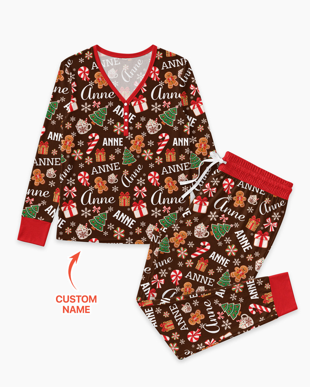 Merry Christmas Custom Name Bamboo Women Pajama Set