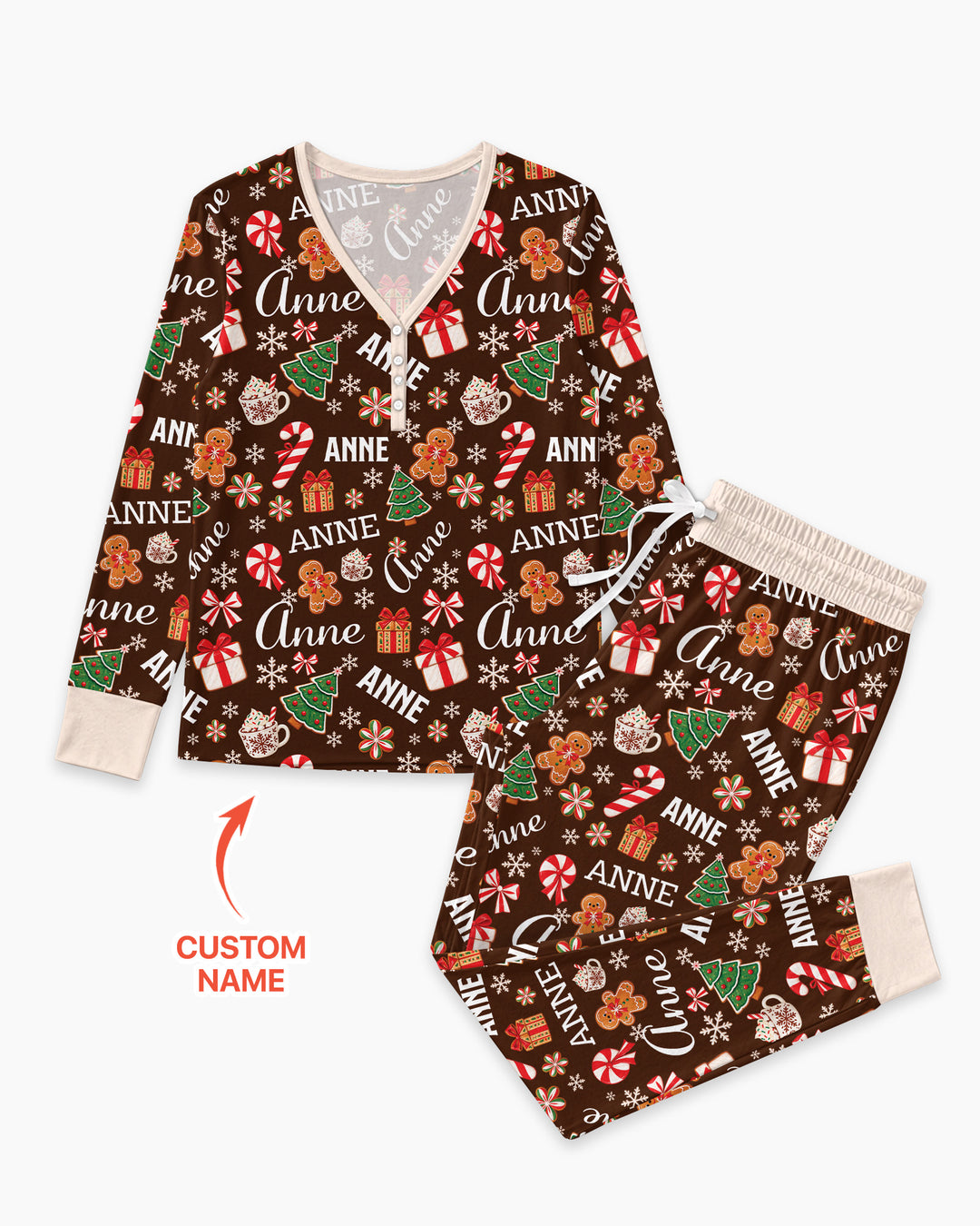 Merry Christmas Custom Name Bamboo Women Pajama Set