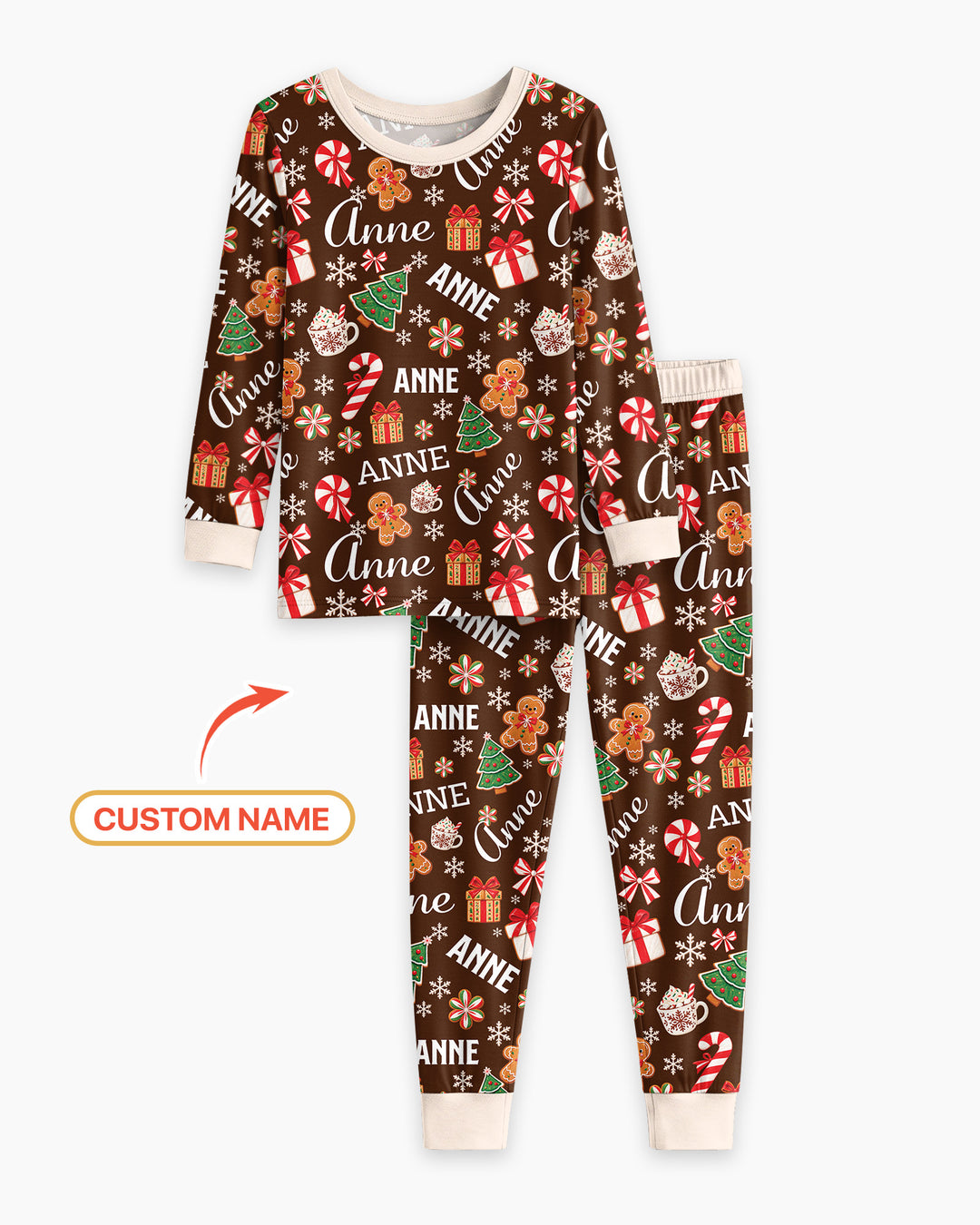 Merry Christmas Custom Name Bamboo Two Piece Long Sleeve Pajama Set