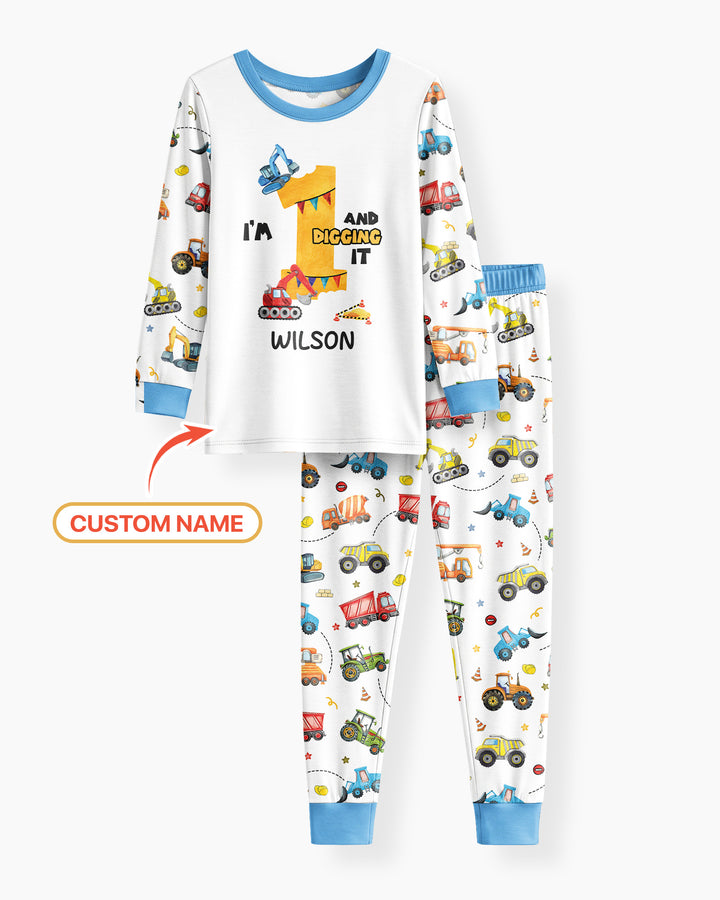 I'm Digging It Birthday - Personalized Name & Age Bamboo Two Piece Long Sleeve Pajama Set