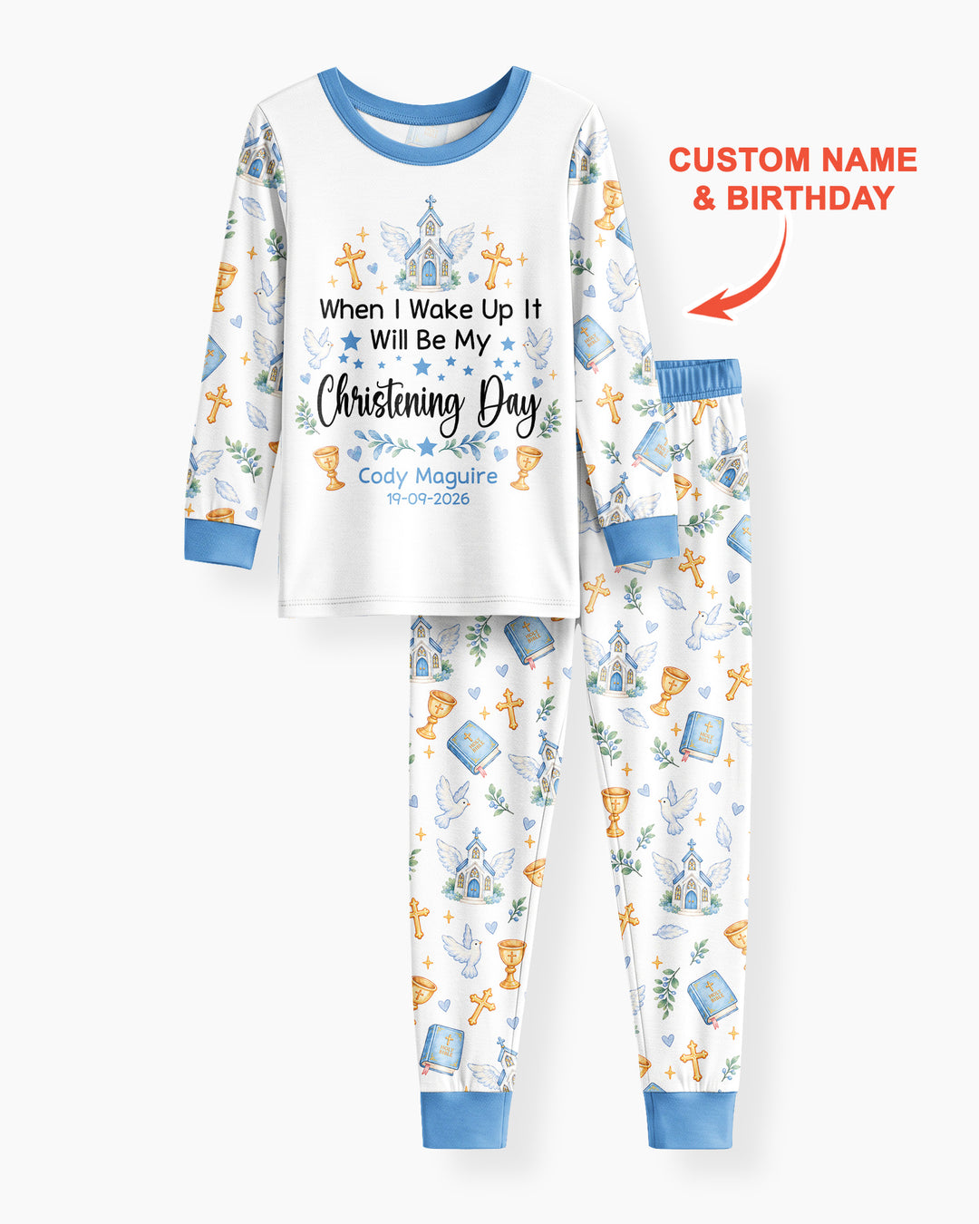 Personalized When I Wake Up It Will Be My Christening Day Bamboo Two Piece Long Sleeve Pajama Set