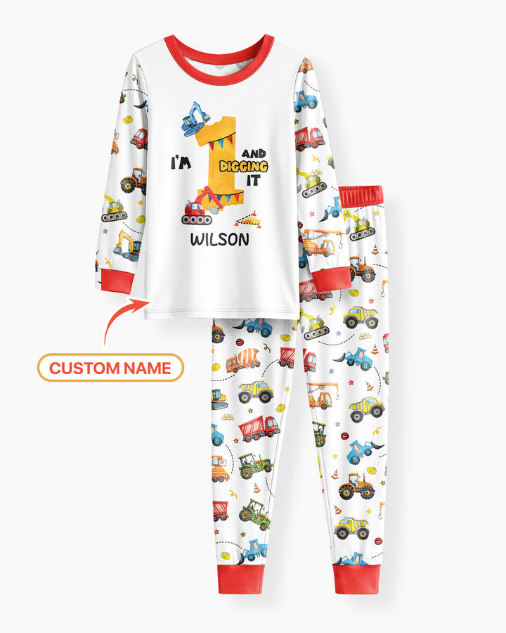 I'm Digging It Birthday - Personalized Name & Age Bamboo Two Piece Long Sleeve Pajama Set