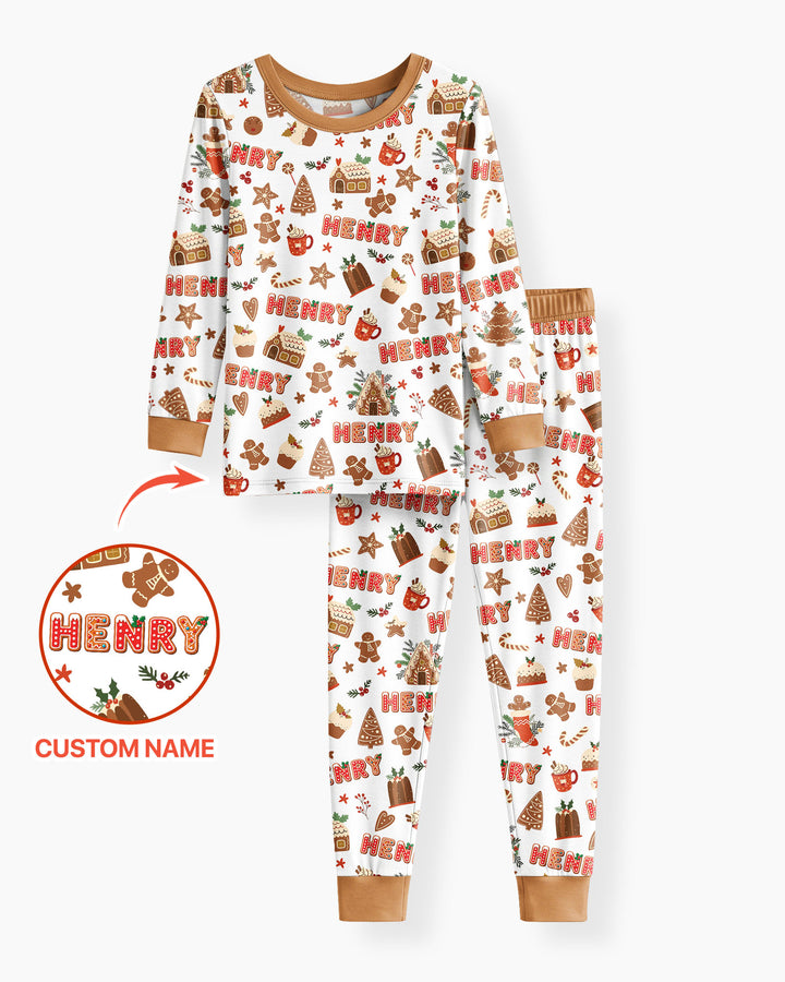 Personalized Gingerbread Christmas Bamboo Two Piece Long Sleeve Pajama Set