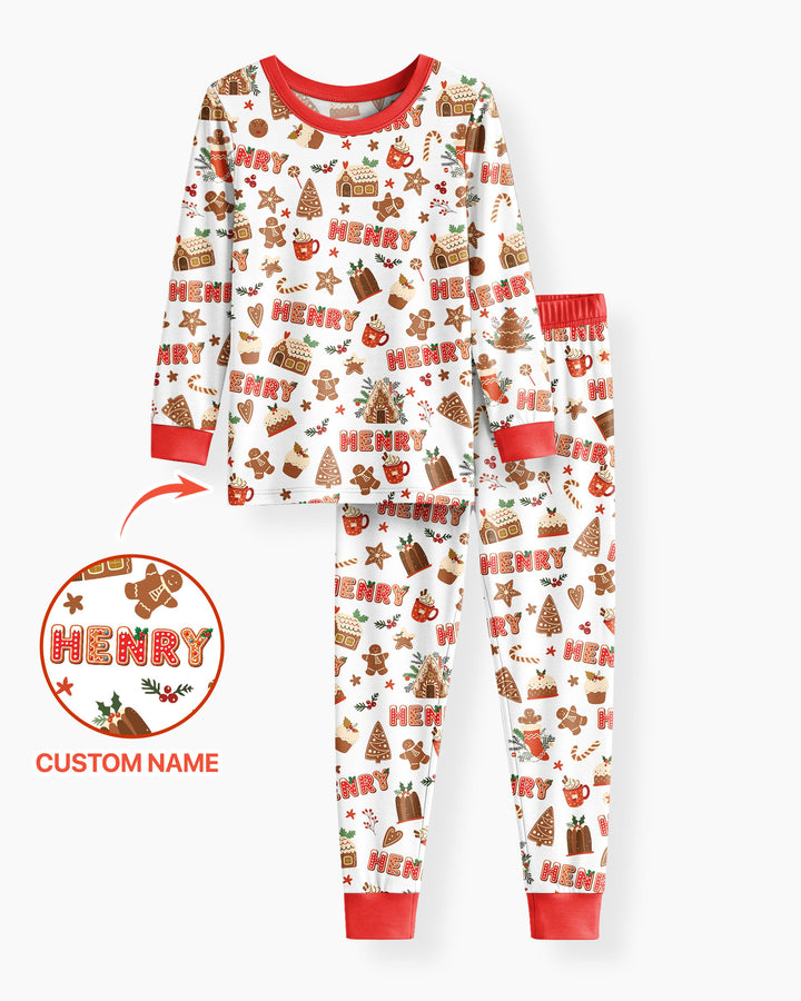 Personalized Gingerbread Christmas Bamboo Two Piece Long Sleeve Pajama Set