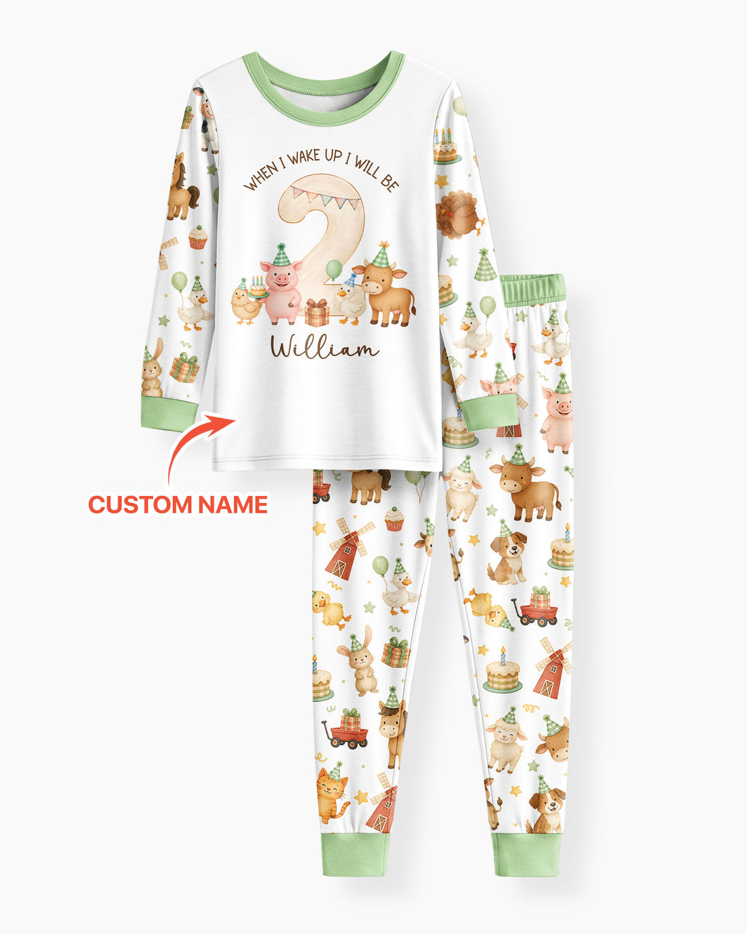 Personalized Farm Animals When I Wake Up I Will Be Birthday Bamboo Two Piece Long Sleeve Pajama Set