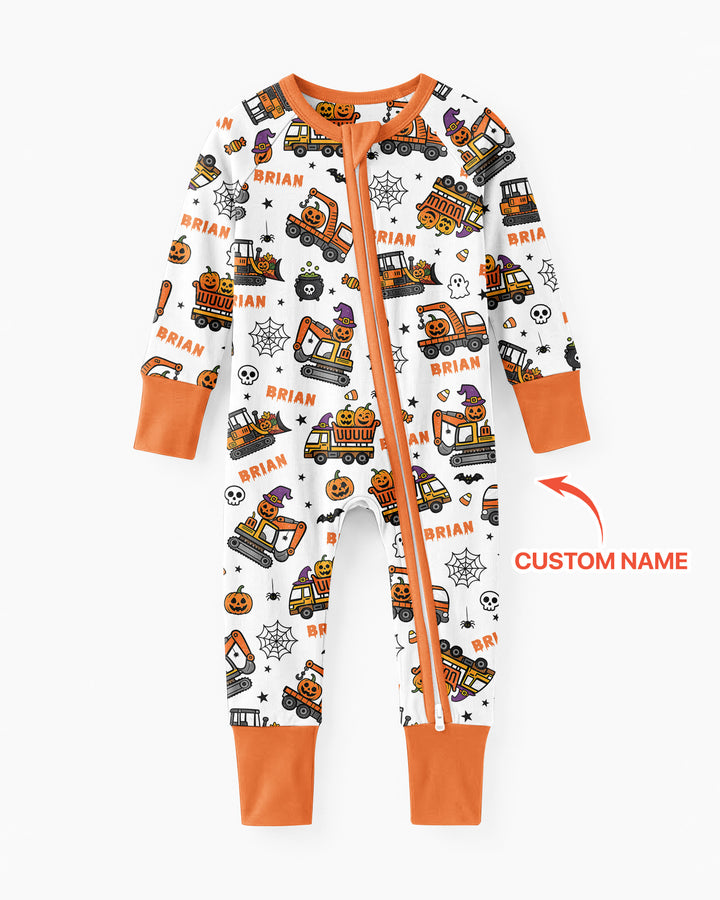 Custom Name Halloween Construction Trucks Bamboo Convertible Zippy
