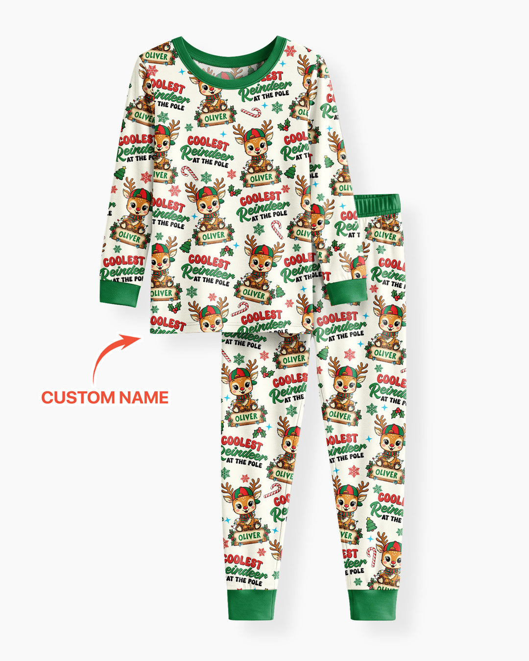 Custom Name Coolest Reindeer At The Pole Bamboo Two Piece Long Sleeve Pajama Set