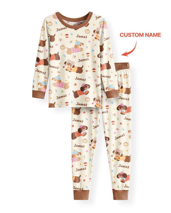 Cute Cozy Puppy Bamboo Two Piece Long Sleeve Pajama Set