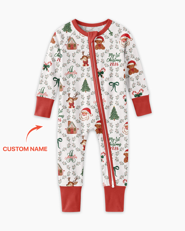 Custom name "Fancy Monogram Red Christmas 2026" Bamboo Convertible Zippy