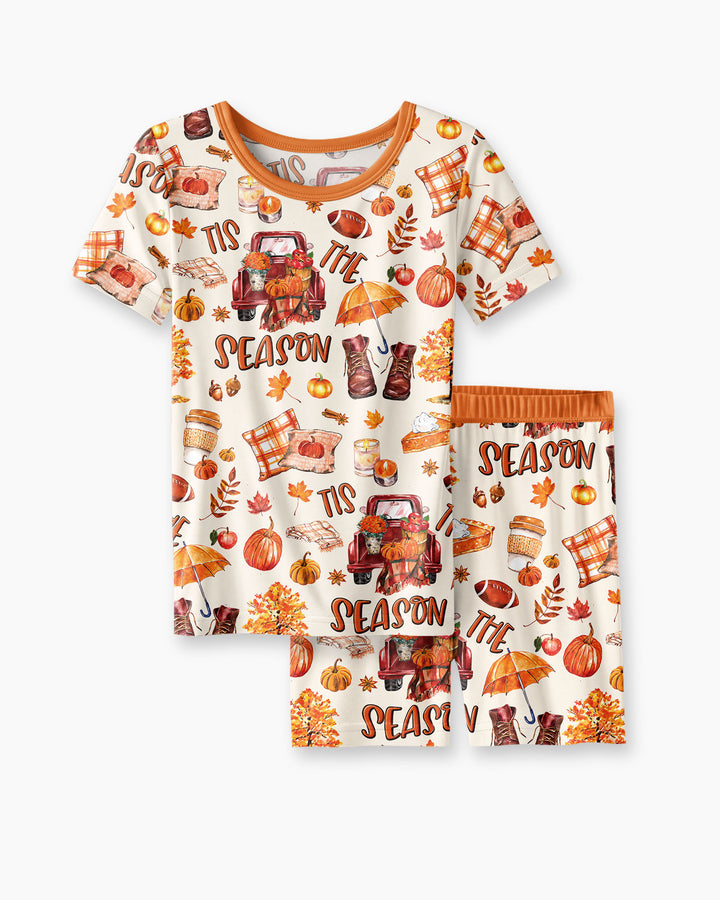 Fall Tis the Season Bamboo Two Piece Short Sleeve Shorts Pajama Set