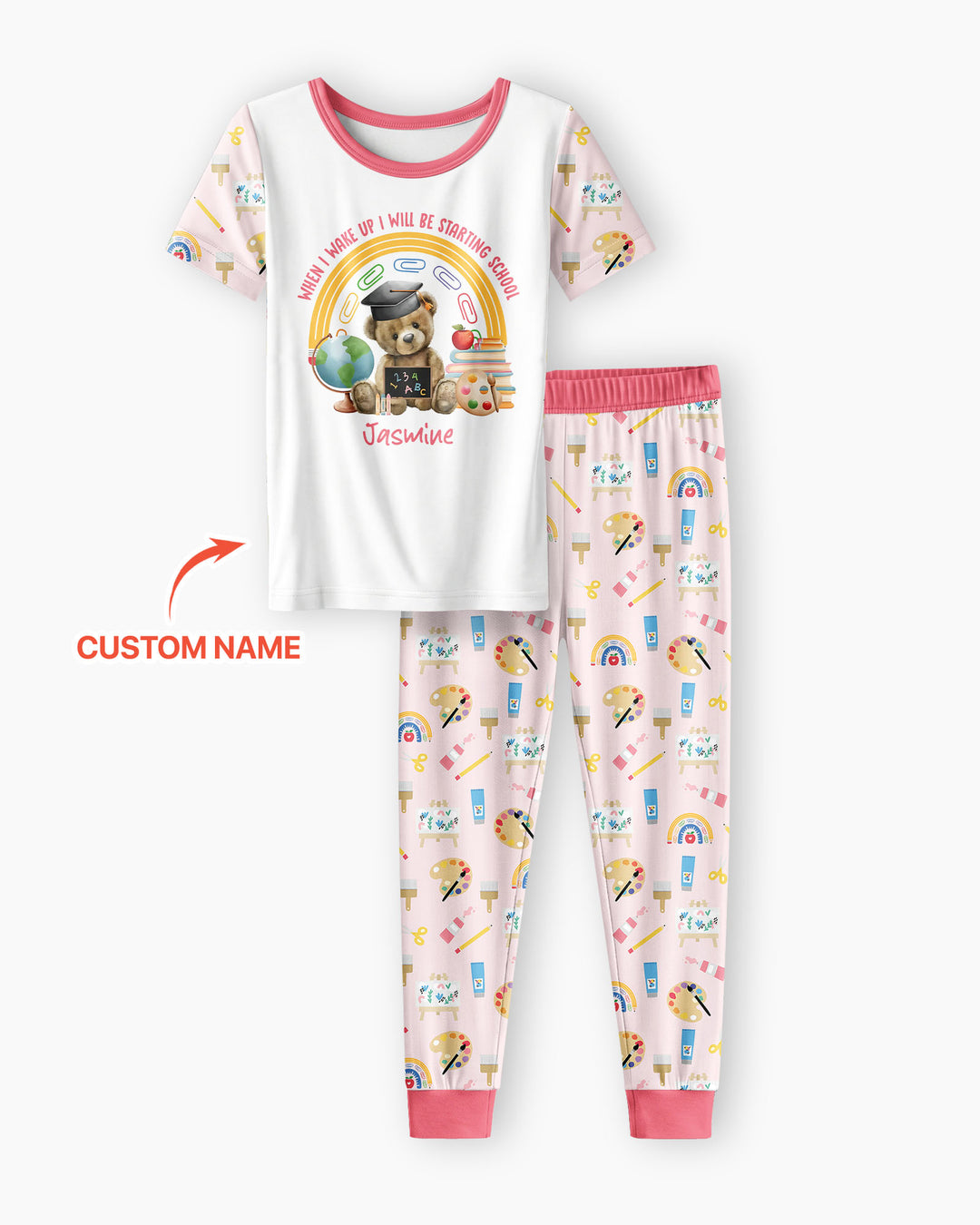 Custom Name When I Wake Up I Will Be Starting School Bamboo Two Piece Short Sleeve Pajama Set