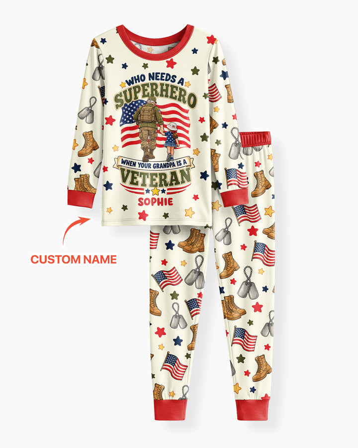 Who Needs Superhero When Your Grandpa Is A Veteran Bamboo Two Piece Long Sleeve Pajama Set