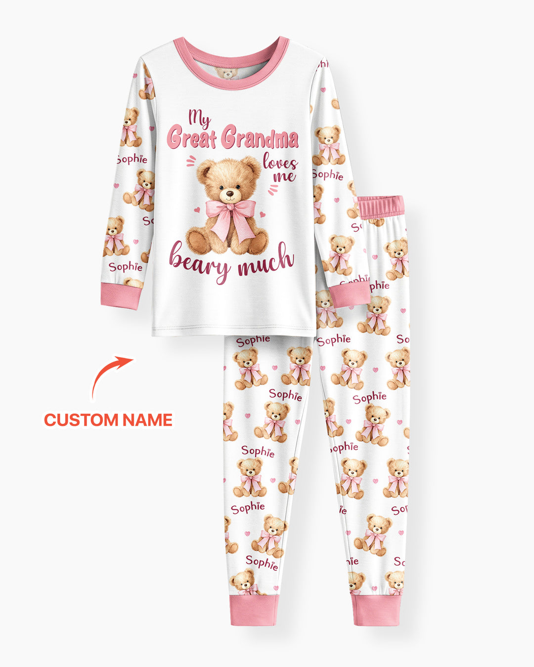 Grandma/... Loves Me Beary Much Personalized Bamboo Two Piece Long Sleeve Pajama Set