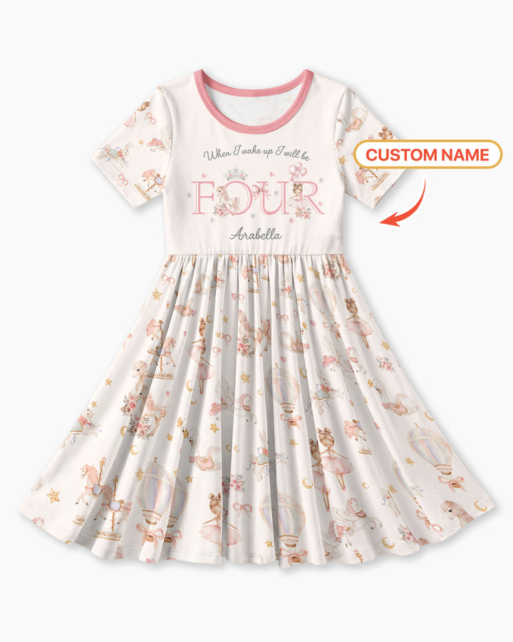 Custom Name When I Wake Up Girly Birthday Bamboo Twirl Dress