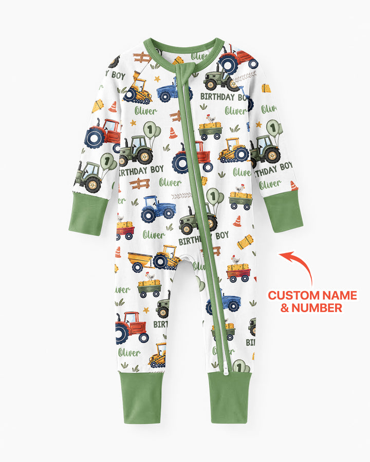 Custom Name and Age Tractor Birthday Boy Bamboo Convertible Zippy