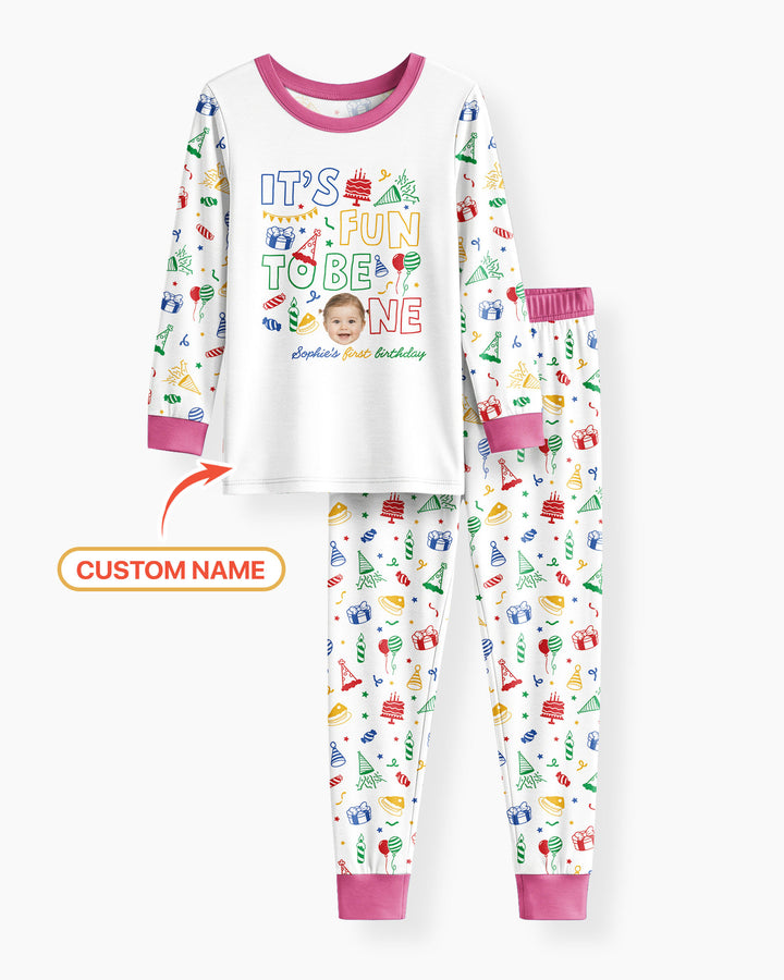 Custom Photo It's Fun To Be One Bamboo Two Piece Long Sleeve Pajama Set