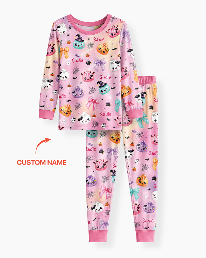 Custom Name Spooky Dumpling Bamboo Two Piece Long Sleeve Pajama Set