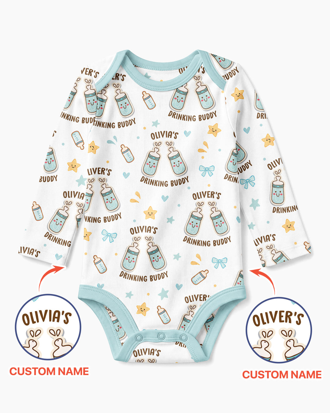 Custom Name Twin Drinking Buddies Bamboo Bodysuit