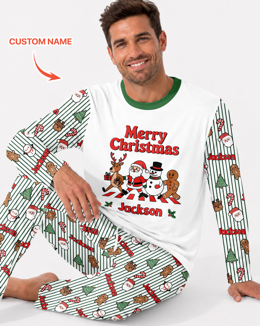 Custom Name Funny Christmas Crossing Bamboo Men's Pajama Set