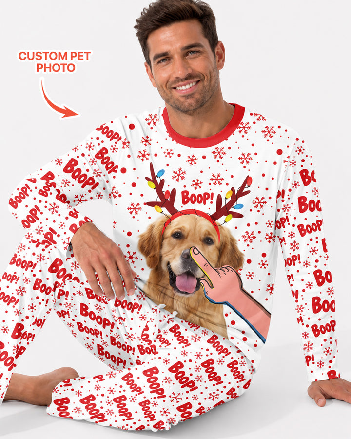 Custom Pet Photo Funny Christmas Boop Bamboo Men's Pajama Set
