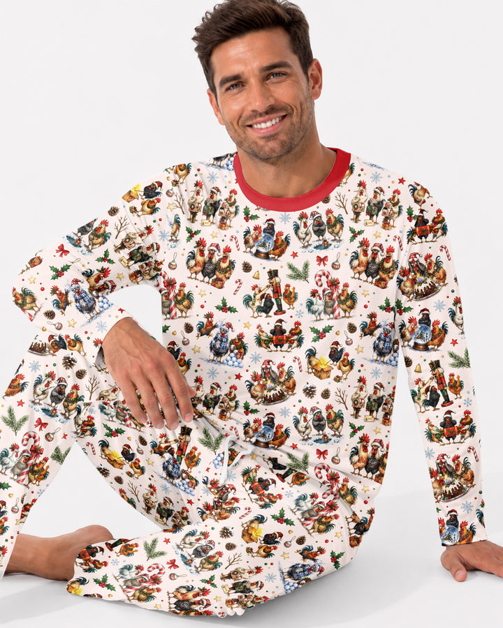 Funny Roosters On Christmas Bamboo Men's Pajama Set