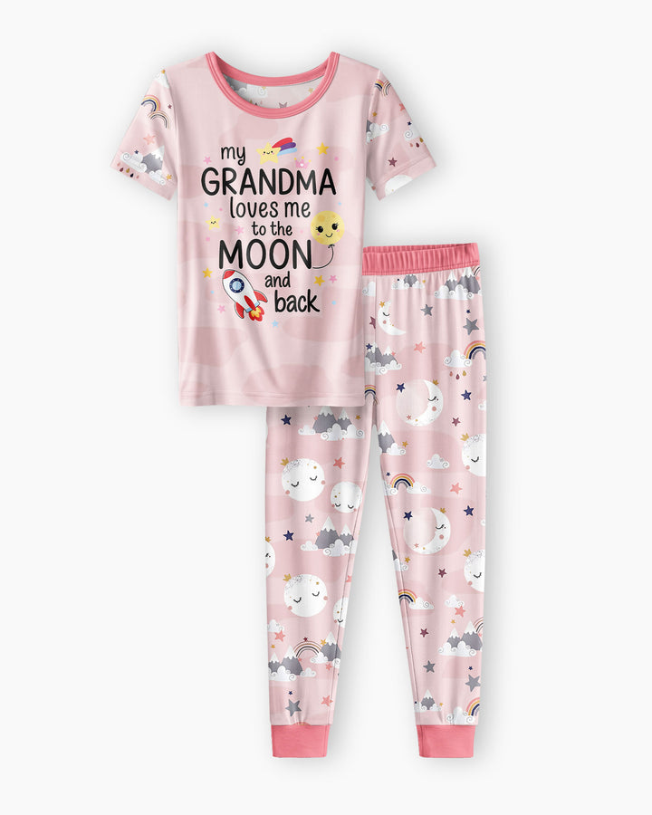 My Grandma Loves Me To The Moon And Back Bamboo Two Piece Short Sleeve Pajama Set