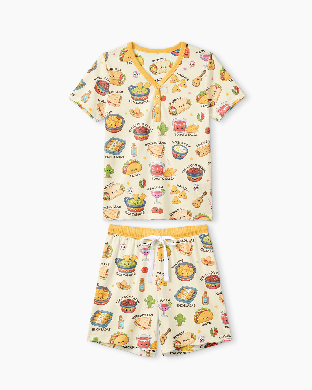 Kawaii Mexican Food Bamboo Women Short Sleeve Short Pajama Set
