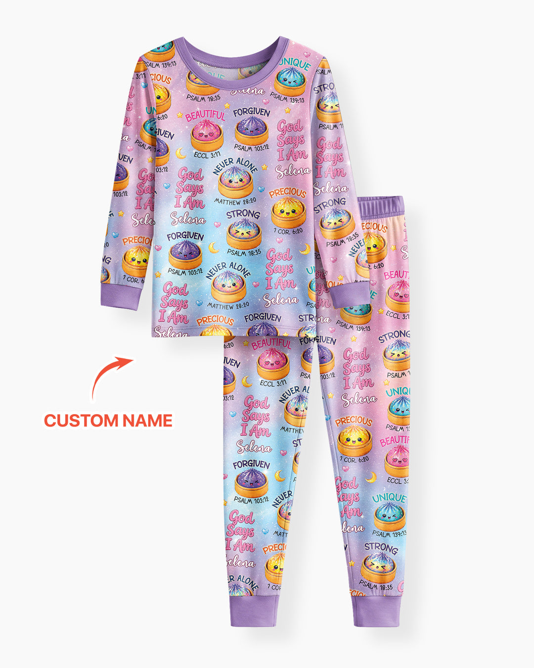 God Says I Am Glitter Dumpling Custom Name Bamboo Two Piece Long Sleeve Pajama Set
