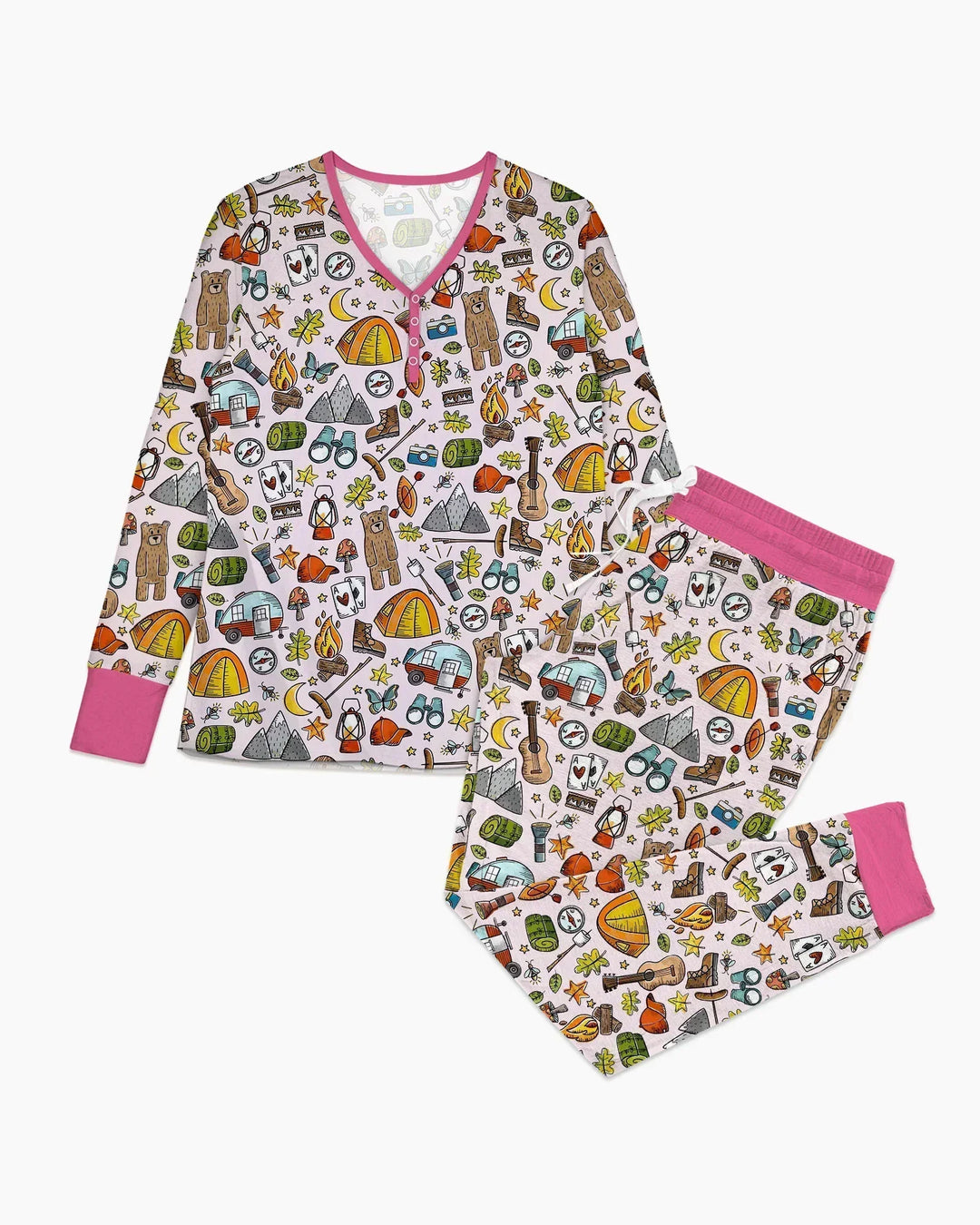 Lustiges Camper-Familien-Pyjama-Set aus Bambus für Damen