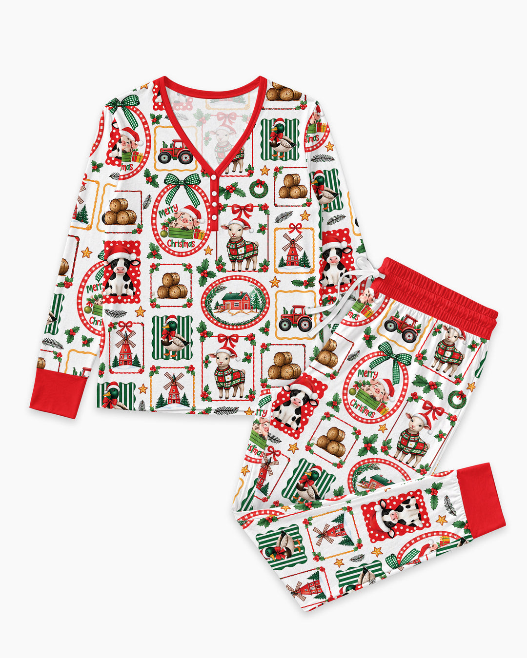 Christmas Farm Animals Bamboo Women Pajama Set