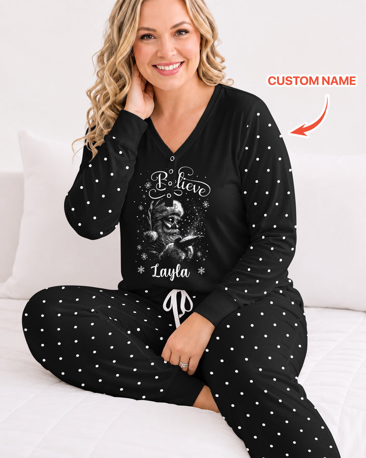Custom Name Vintage Believe Santa Bamboo Women Pajama Set