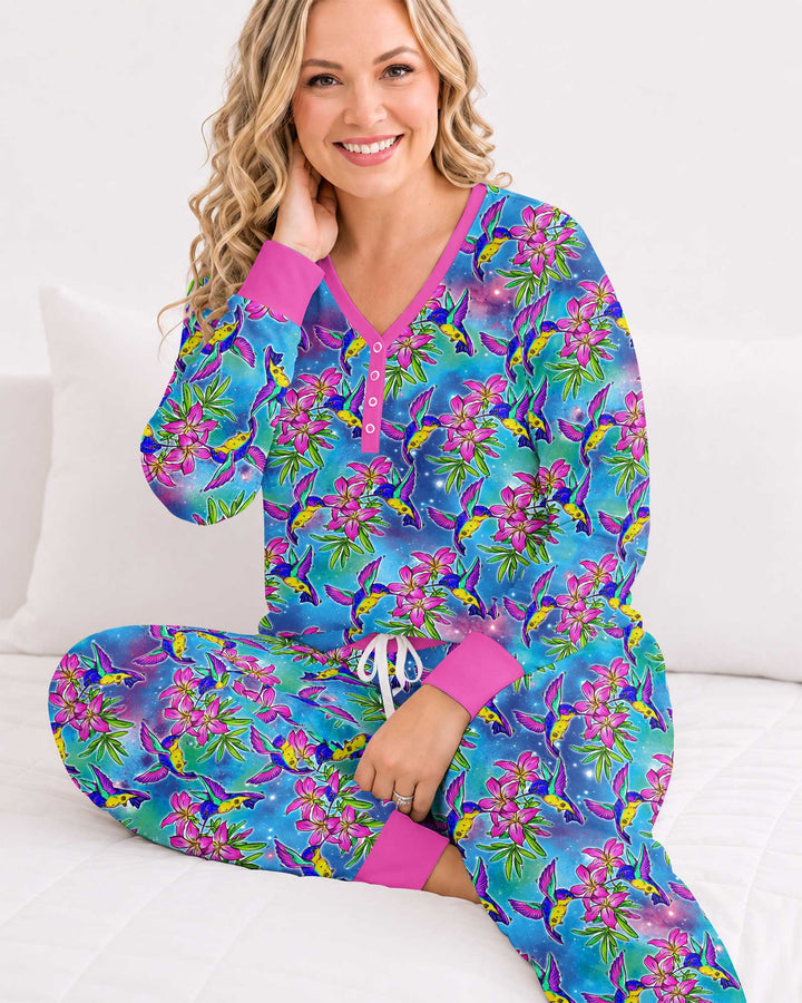 Floral Hummingbird Bamboo Women Pajama Set