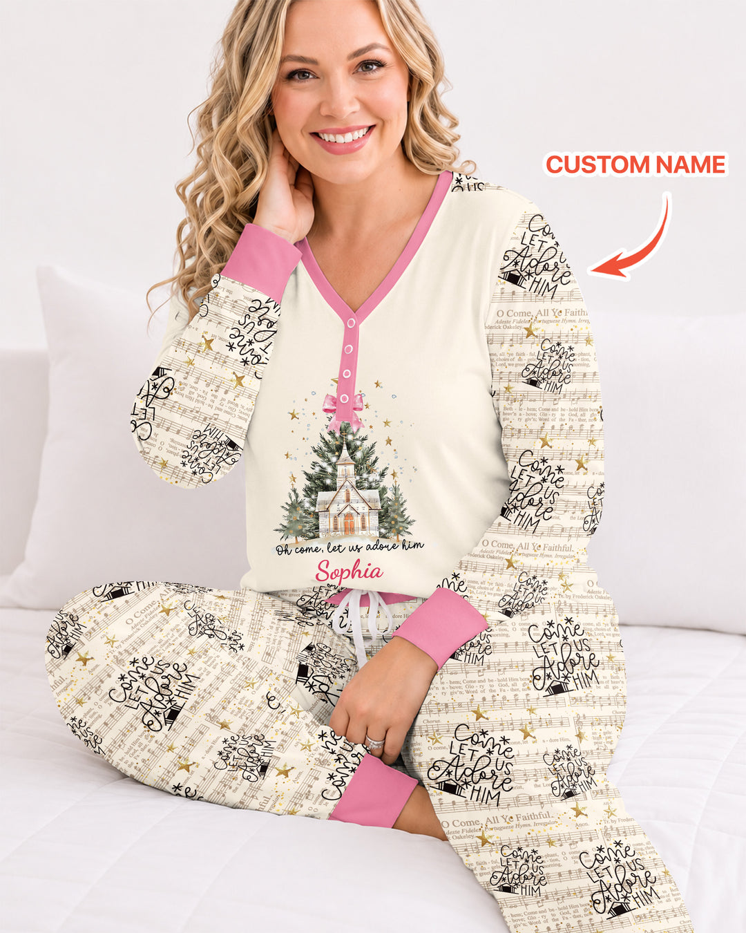 Oh Come Let Us Adore Him Custom Name Mommy And Me Matching Bamboo Women Pajama Set