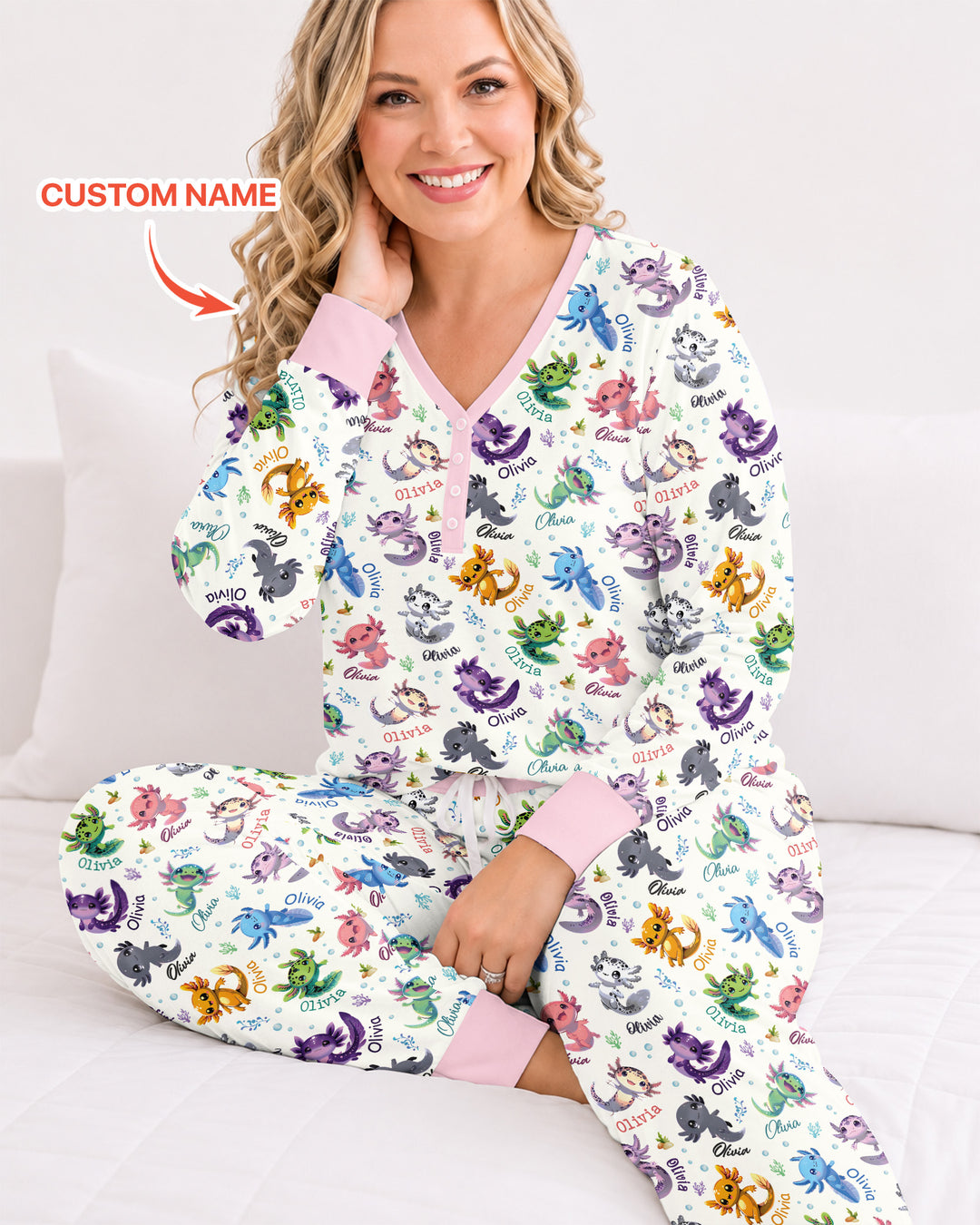 I Love You Axolotl Custom Name Bamboo Women Pajama Set