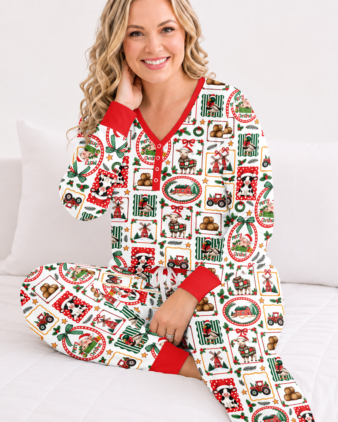 Christmas Farm Animals Bamboo Women Pajama Set