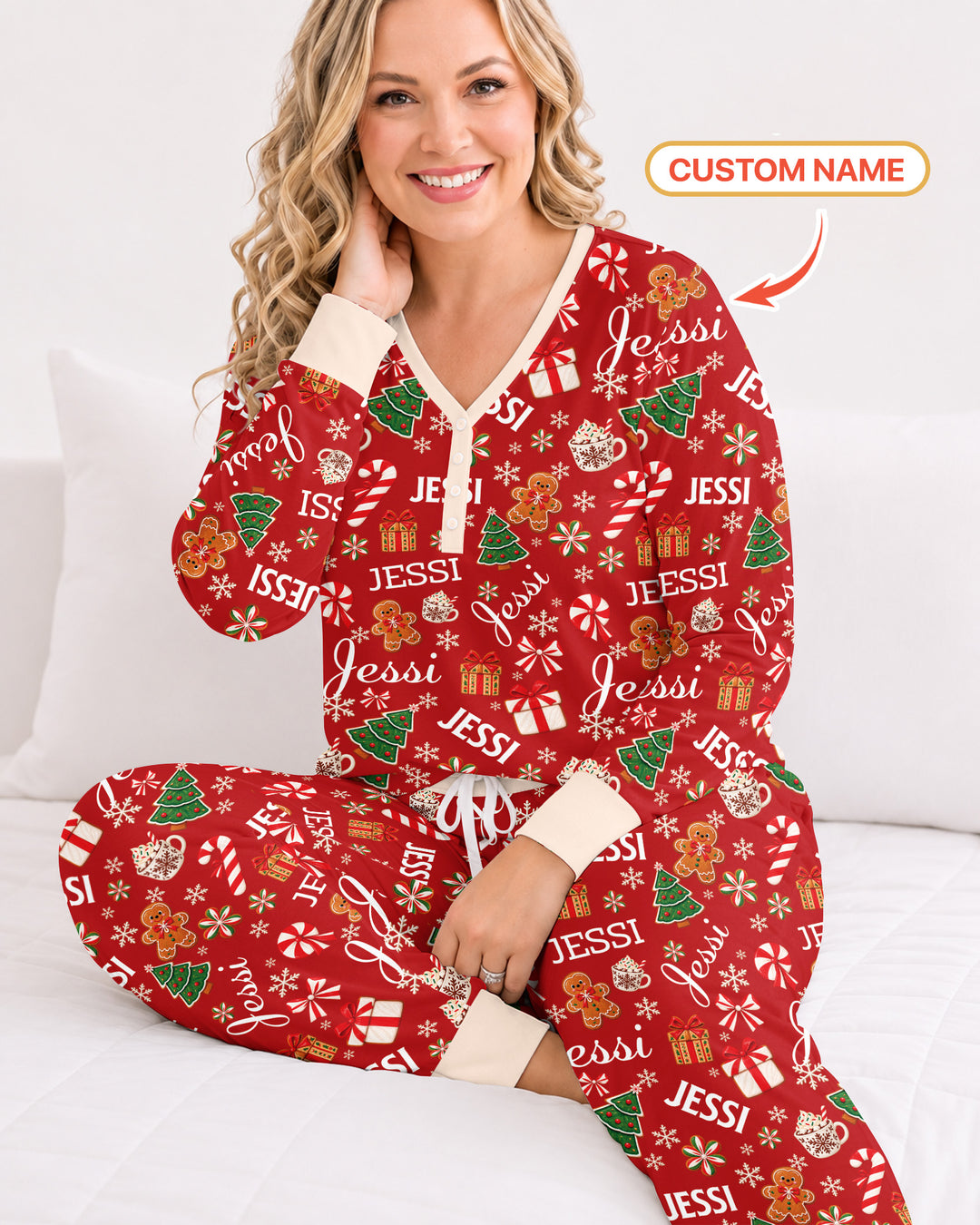 Merry Christmas Custom Name Bamboo Women Pajama Set