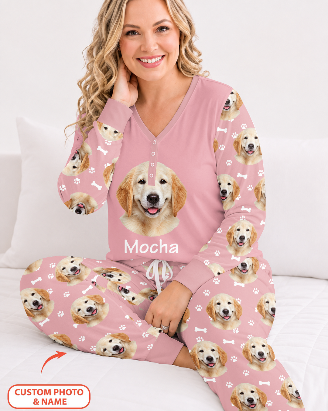 Custom Photo Pet Faces Pajamas Bamboo Women Pajama Set