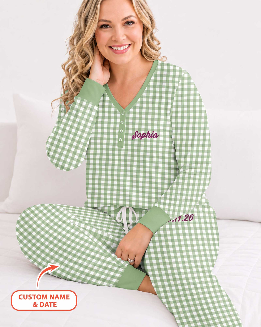 Embroidered Seersucker Bamboo Women Pajama Set