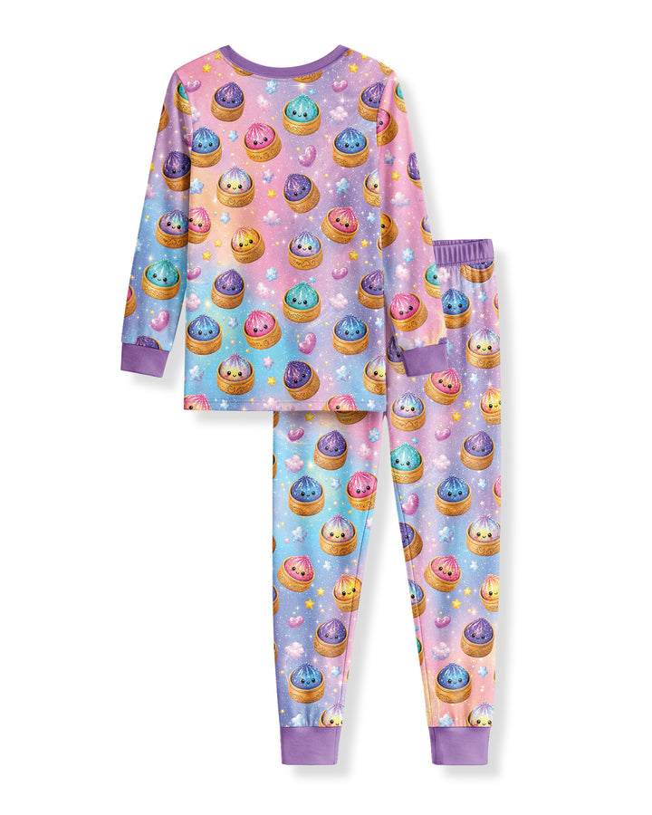 Glitter Dumpling Birthday Girl Custom Name & Age Bamboo Two Piece Long Sleeve Pajama Set