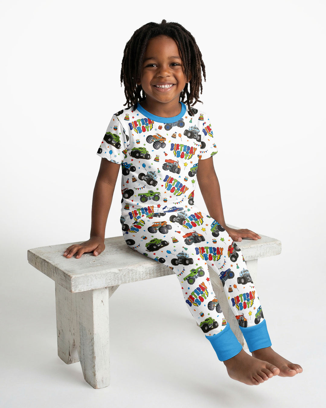 Monster Truck Birthday Boy Bamboo Two Piece Short Sleeve Pajama Set