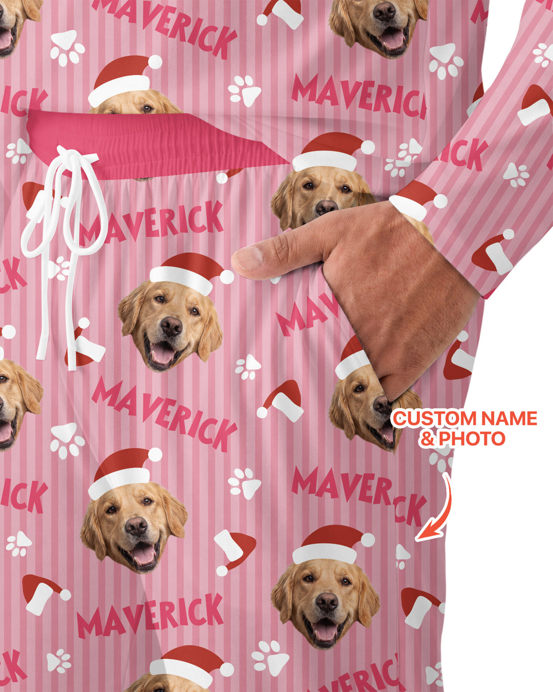 Custom Pet Photo Christmas Paws Stripe Bamboo Men's Pajama Set