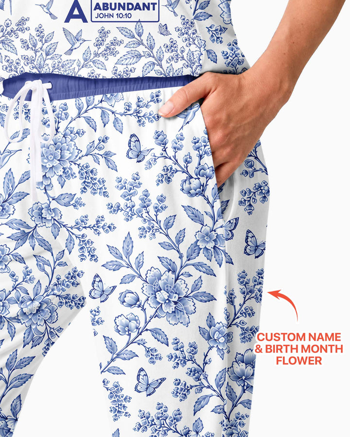 God Says I Am Letter In Bible Birth Flower Toile De Jouy  Bamboo Women Pajama Set